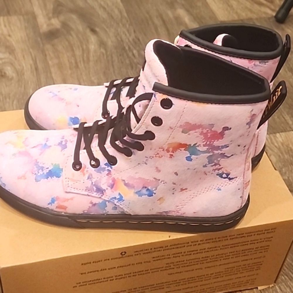 Dr. Martens Pink Multi-Color Paint-Splatter Combat Boots - Picture 10 of 14
